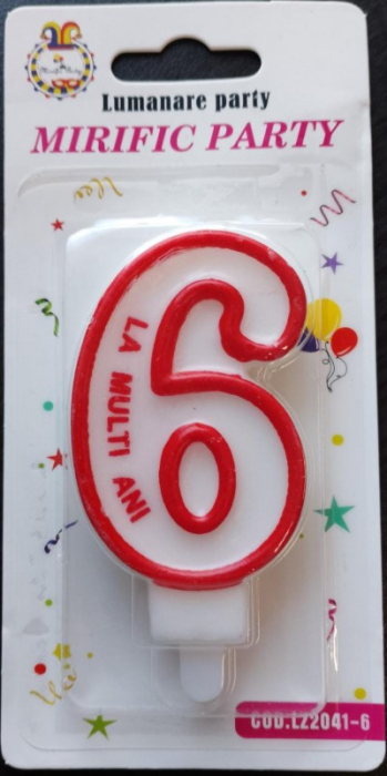 Lumanare tort Cifra 6 rosu 7cm [4]