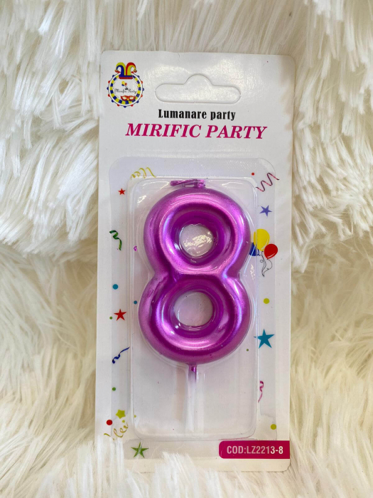 Lumanare tort cifra 8 roz metalic 6 cm [2]
