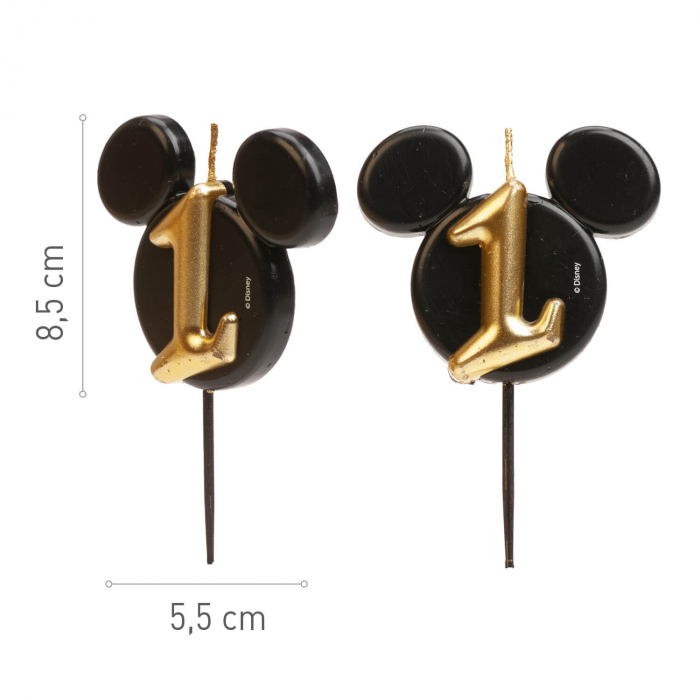 Lumanare tort Mickey cifra 1 negru si auriu 5.5 cm [3]