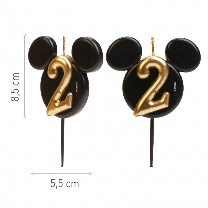 Lumanare tort Mickey cifra 2 negru si auriu 5.5 cm [5]