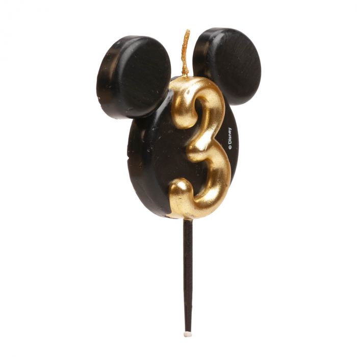 Lumanare tort Mickey cifra 3 negru si auriu 5.5 cm [2]