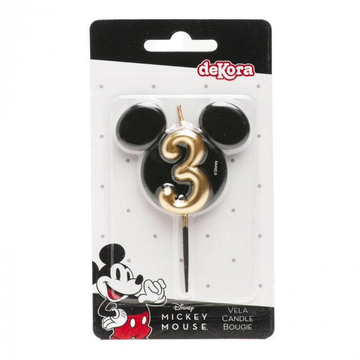 Lumanare tort Mickey cifra 3 negru si auriu 5.5 cm [7]