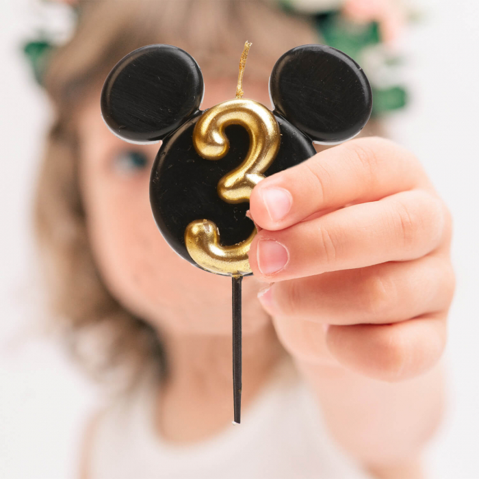 Lumanare tort Mickey cifra 3 negru si auriu 5.5 cm [3]