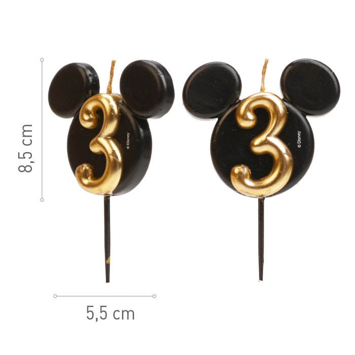 Lumanare tort Mickey cifra 3 negru si auriu 5.5 cm [6]