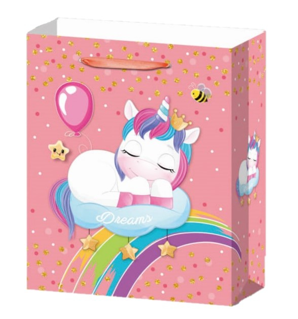 Punga cadou Unicorn portocaliu mica 24 18 cm