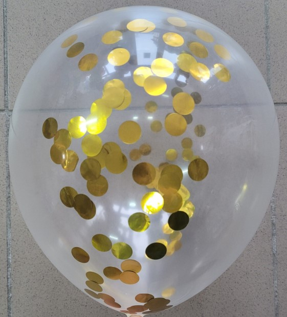 Set 10 baloane transparente cu confetti auriu / gold sidef , metalizat 30cm [3]