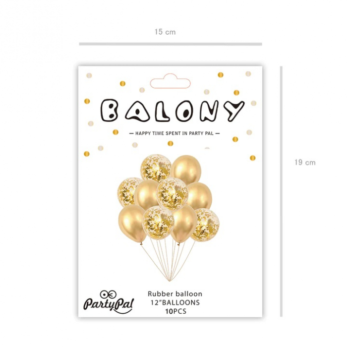 Set 10 baloane transparente cu confetti auriu / gold sidef , metalizat 30cm [7]