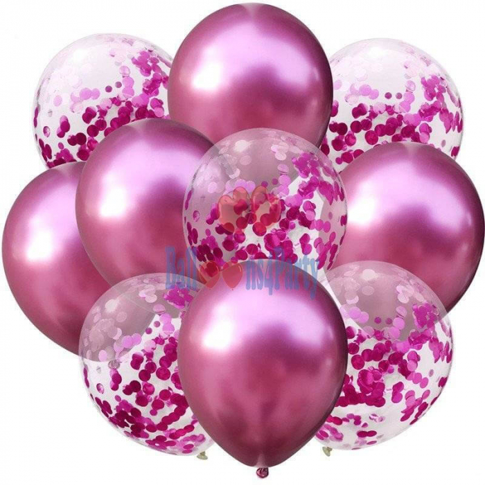 Set 10 baloane cu confetti roz 30cm