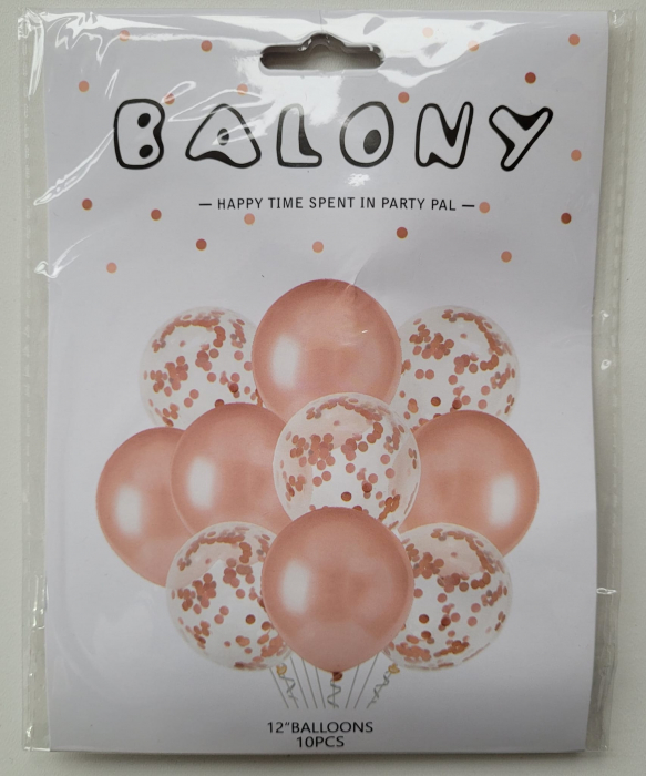 Set 10 baloane cu confetti roz, rose gold 30cm [7]