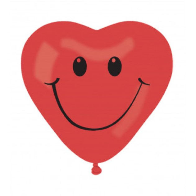 Set 10 baloane inima rosie smile face fata zambitoare 28 cm