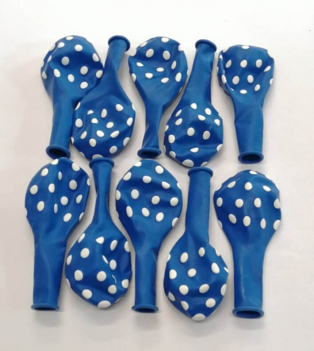 Set 10 baloane latex albastru cu buline albe 30cm [4]