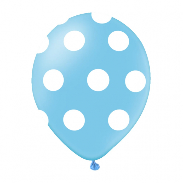 Set 10 baloane latex albastru deschis cu buline albe 30 cm