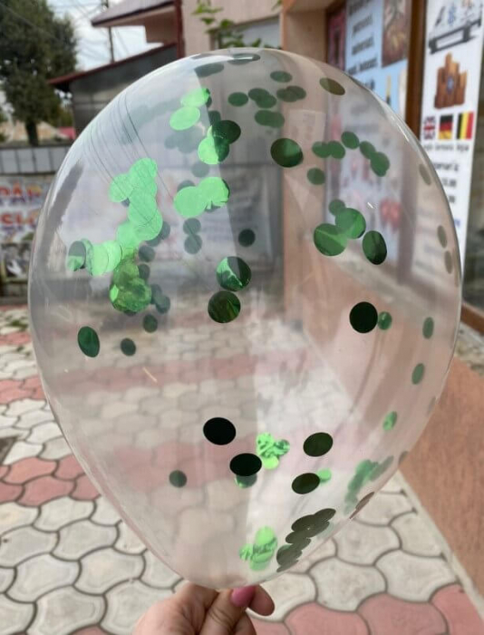 Set 10 baloane latex cu confetti chrom verde 30 cm [4]