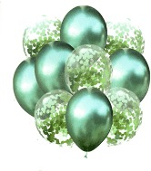 Set 10 baloane latex cu confetti chrom verde 30 cm