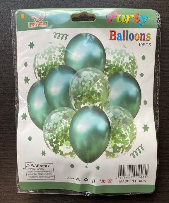Set 10 baloane latex cu confetti chrom verde 30 cm [7]