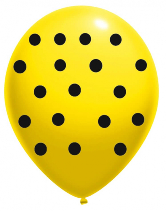 Set 10 baloane latex galben cu buline negre 30cm