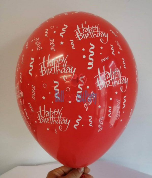 Set 10 baloane latex Happy Birthday imprimat global rosu 30cm [3]