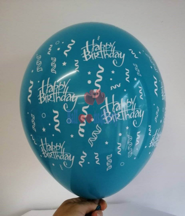 Set 10 baloane latex Happy Birthday imprimat global turcoaz 30cm [2]