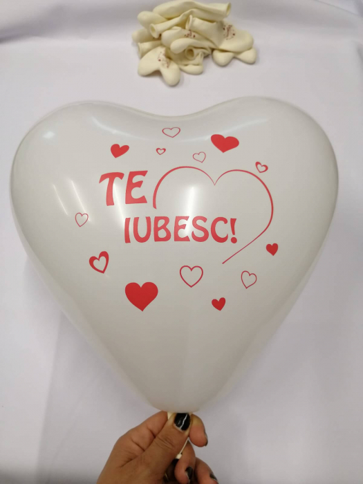 Set 10 baloane latex inima alba personalizat TE IUBESC 28 cm [2]