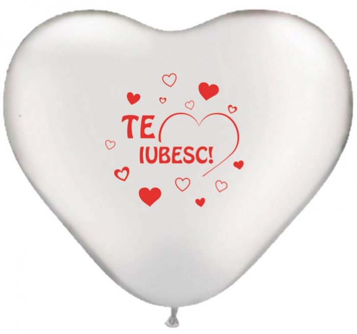 Set 10 baloane latex inima alba personalizat TE IUBESC 28 cm