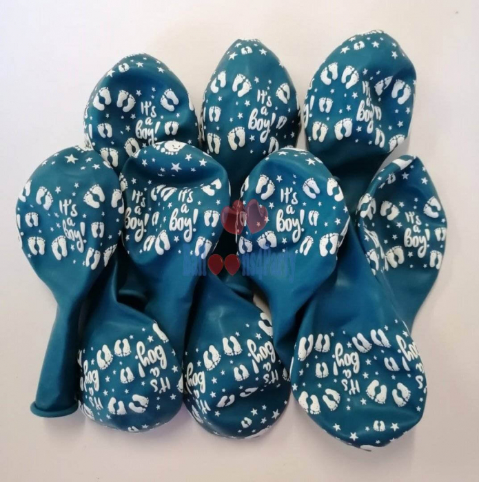 Set 10 baloane latex it's a boy imprimat global turcoaz 30cm [5]