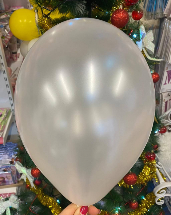 Set 10 baloane latex metalizat sidef alb 30 cm [2]