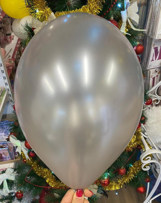 Set 10 baloane latex metalizat sidef argintiu 30 cm [2]