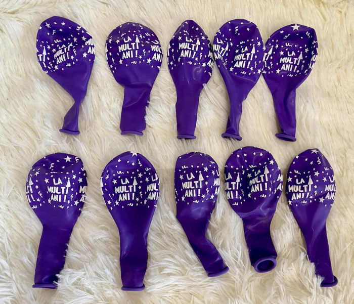 Set 10 baloane latex mov imprimate La multi ani alb 30cm [3]