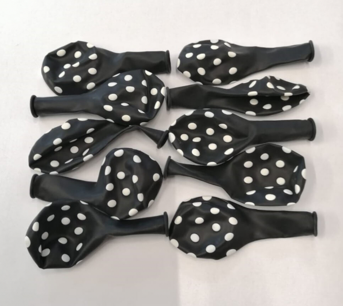 Set 10 Baloane latex negru cu buline albe 30cm [4]