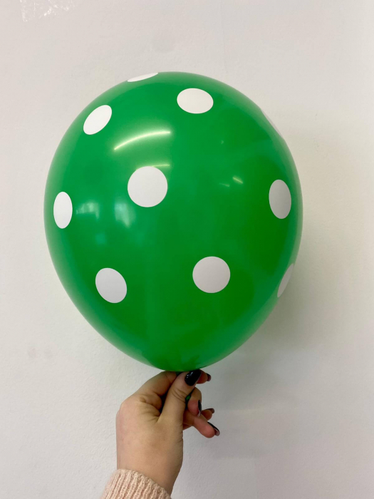 Set 10 baloane latex verde cu buline albe 30cm [5]