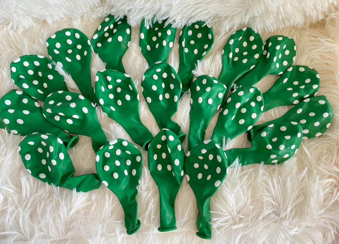 Set 10 baloane latex verde cu buline albe 30cm [6]