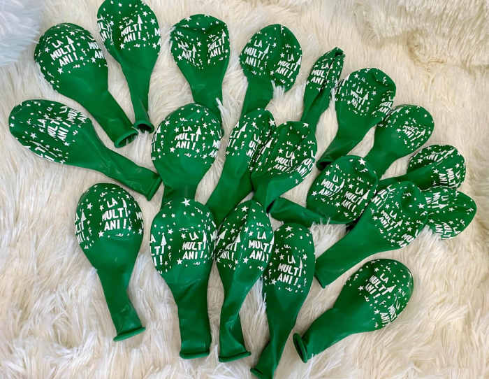 Set 10 baloane latex verde imprimate La multi ani alb 30cm [7]