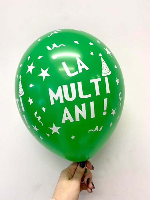 Set 10 baloane latex verde imprimate La multi ani alb 30cm [5]