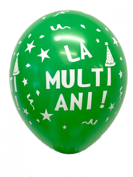 Set 10 baloane latex verde imprimate La multi ani alb 30cm [2]