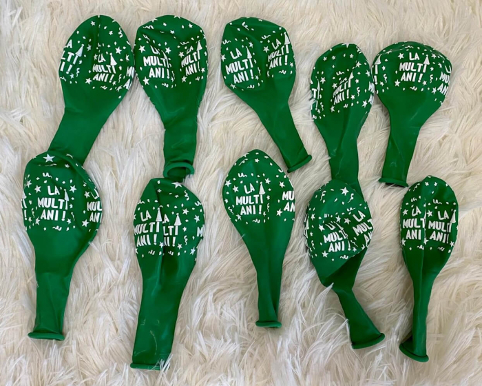 Set 10 baloane latex verde imprimate La multi ani alb 30cm [3]