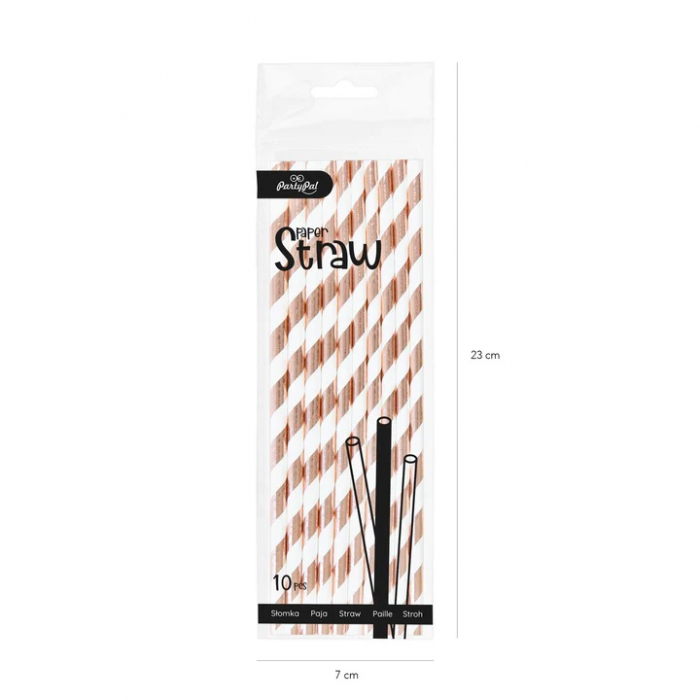 Set 10 paie carton dungi rose gold cu alb 19.5 cm [5]