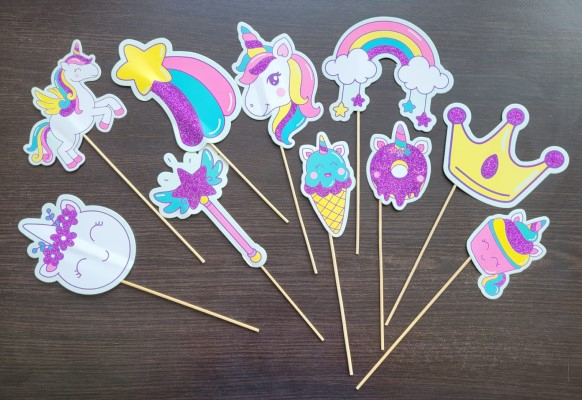 Set 10 propsuri unicorn, multicolor, 29 cm x 6 cm [3]