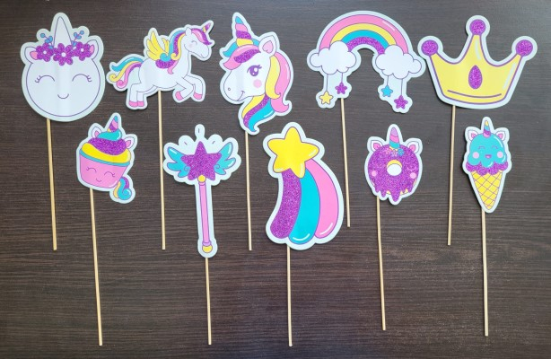 Set 10 propsuri unicorn, multicolor, 29 cm x 6 cm [2]