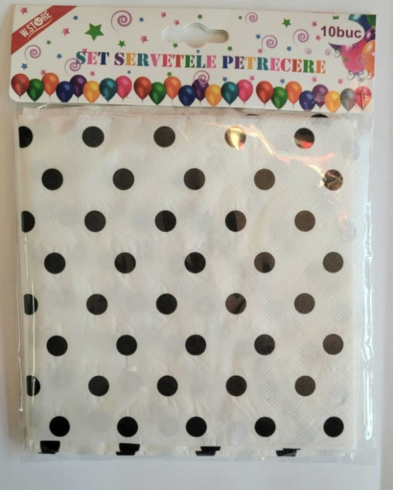 Set 10 servetele albe cu buline negre 33 cm [5]