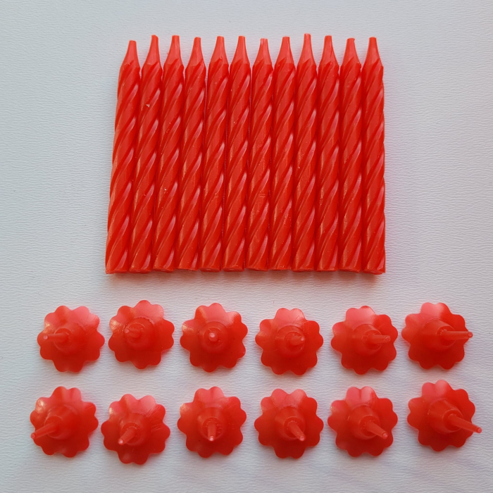 Set 12 lumanari rosii de tort cu suport floare 6 cm [2]