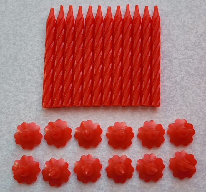 Set 12 lumanari rosii de tort cu suport floare 6 cm [3]