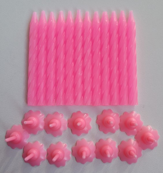 Set 12 lumanari roz de tort cu suport floare 6 cm [2]