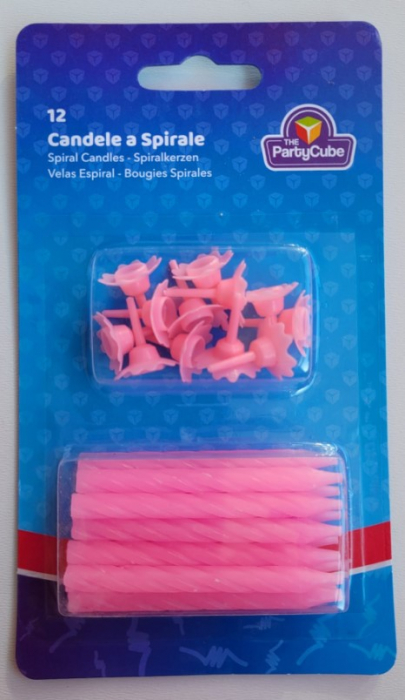 Set 12 lumanari roz de tort cu suport floare 6 cm [3]