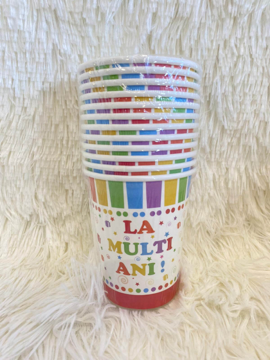 Set pahare carton La multi ani, multicolor, 12 buc [5]