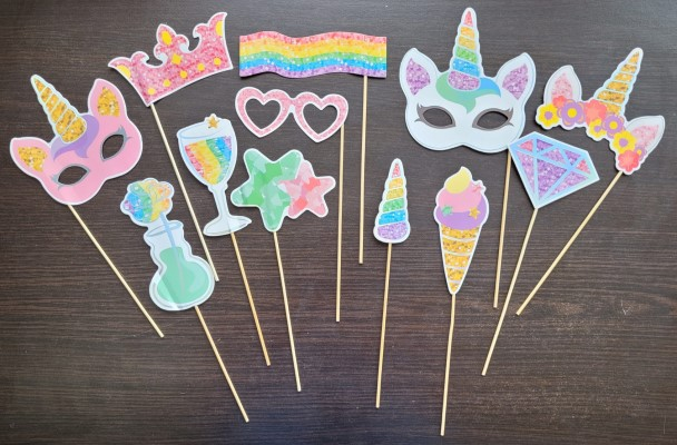 Set 12 propsuri pentru petreceri, tematica unicorn, 28 cm, multicolor [2]
