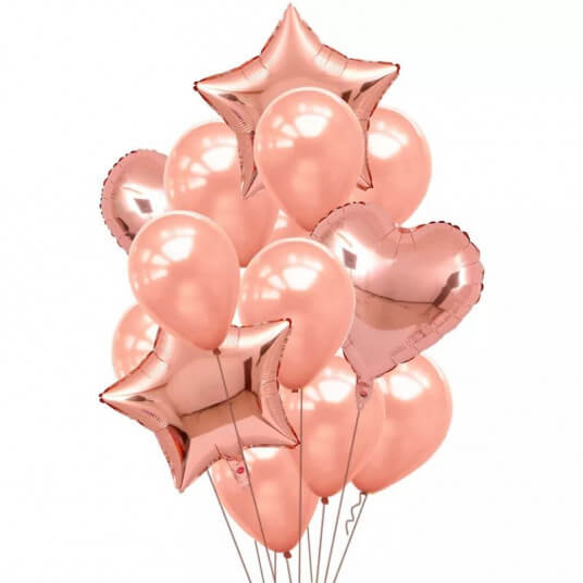 Set 14 baloane folie si latex roz, rose gold [1]