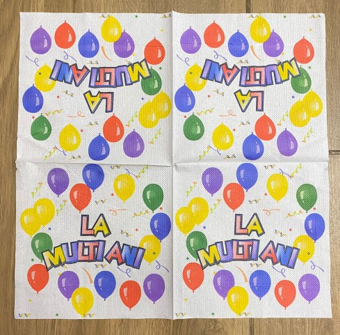 Set 20 servetele albe La multi ani baloane 33 x 33 cm [2]