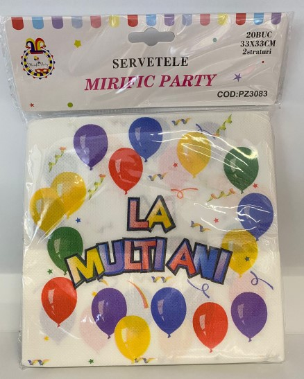 Set 20 servetele albe La multi ani baloane 33 x 33 cm [4]