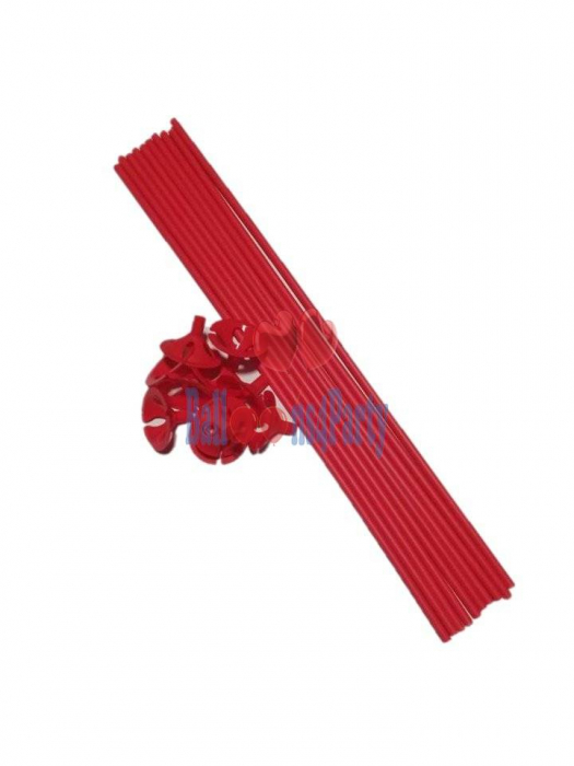 Set 25 Bete suport cu rozete pentru baloane latex ROSU [5]