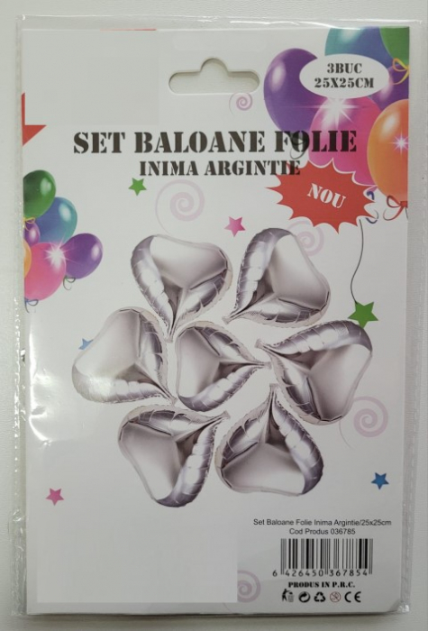 Set 3 baloane folie inima argintie 25 cm [3]